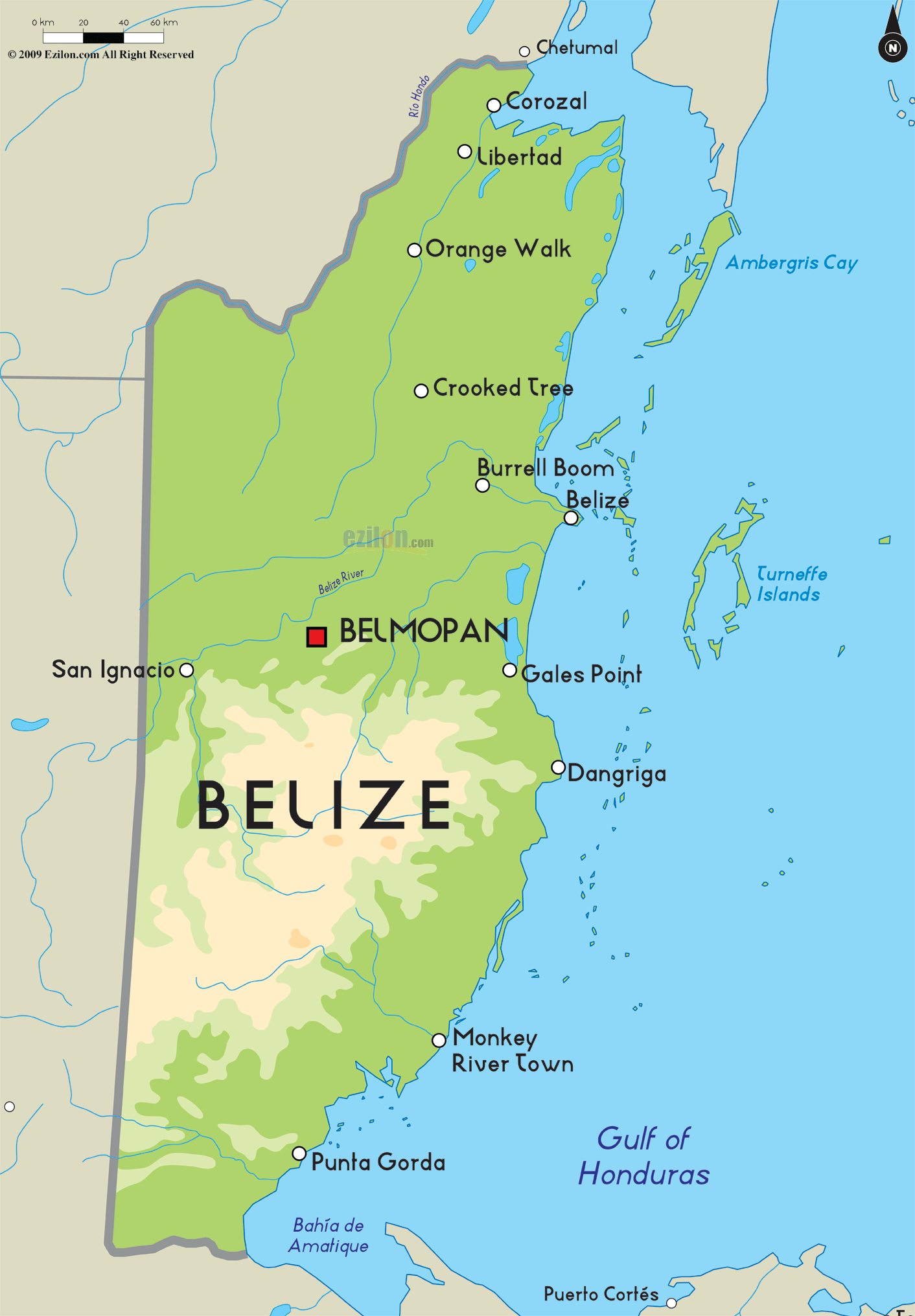 Belize Physical Map